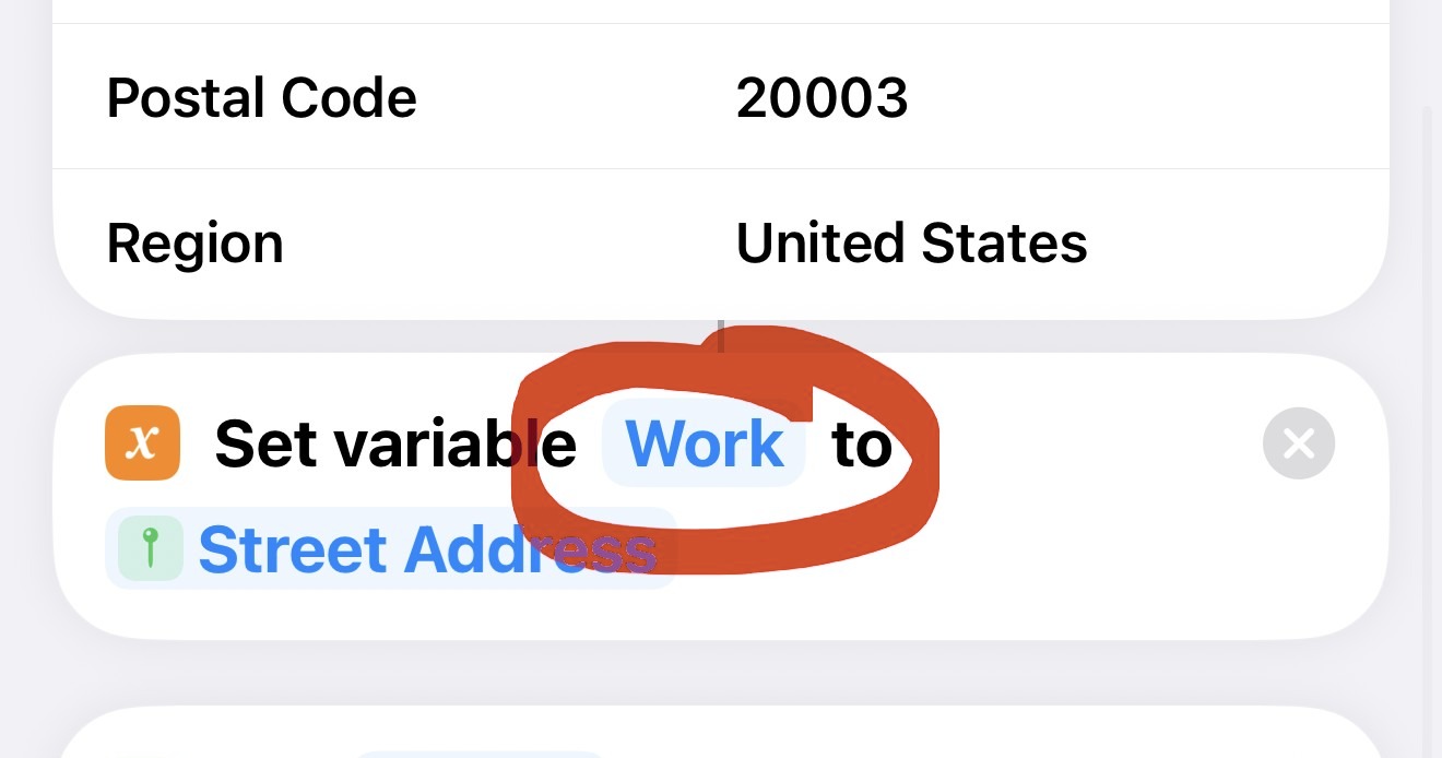 Both addresses and both Set Variable actions, four in a row