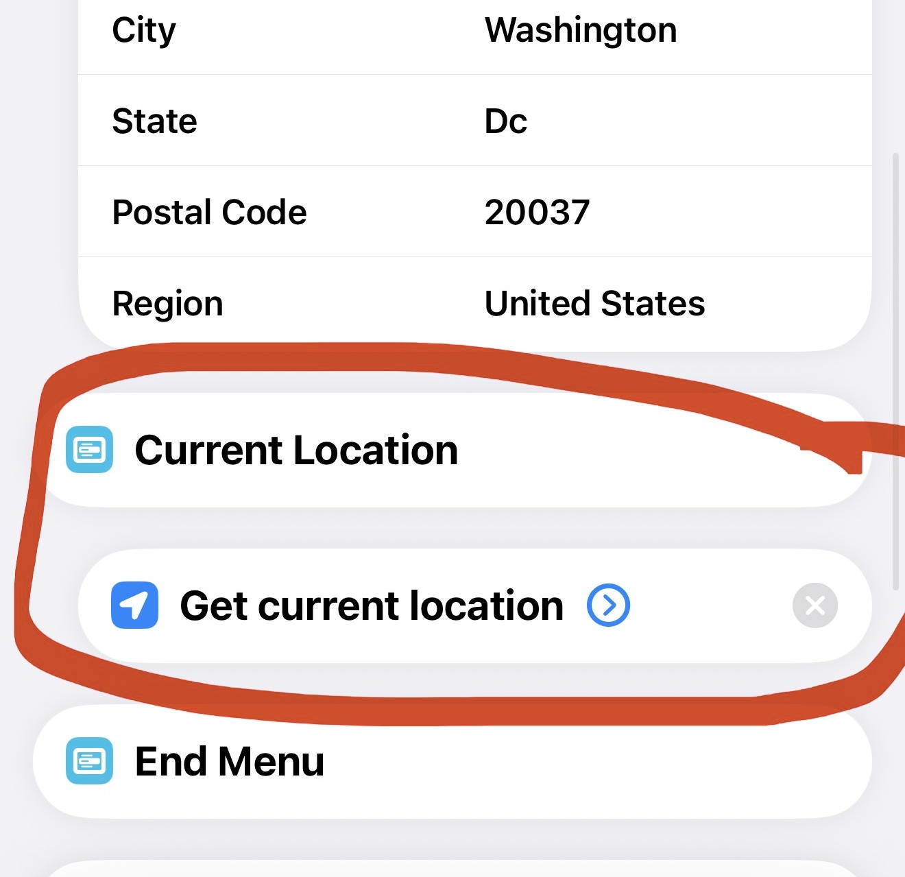 Get Current Location sitting under the Current Location menu item