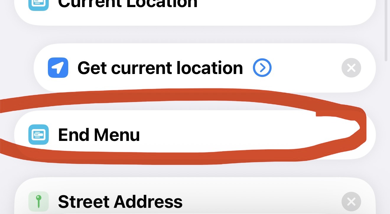 The End Menu line with the home address and Set Variable below it