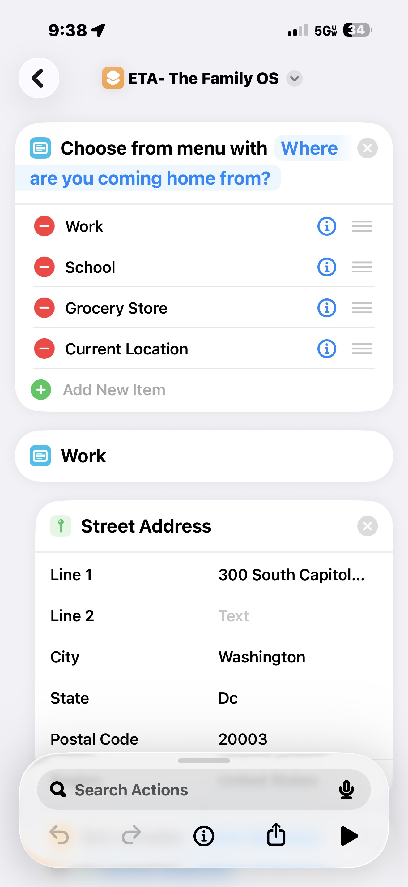 The finished menu shortcut, scrolled so the menu and its four items are visible