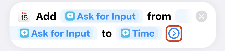 The Add event action with the arrow at the end of it marked