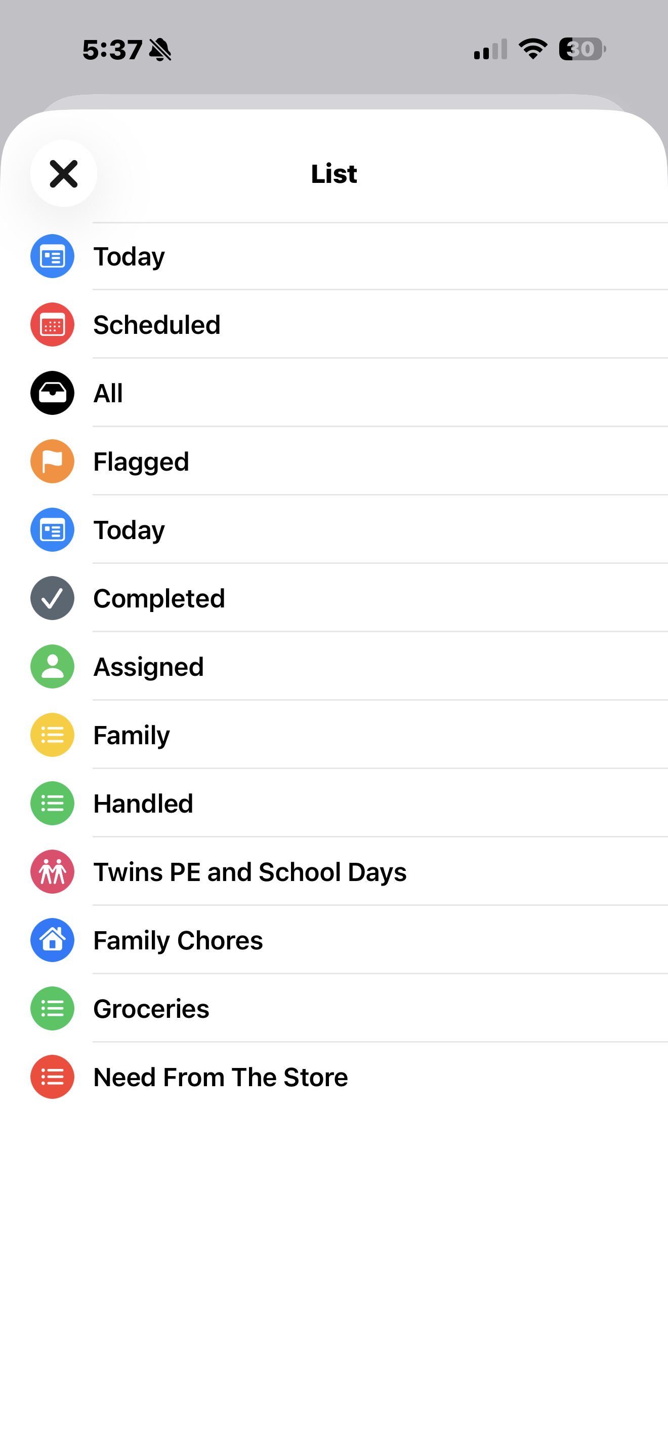 Shortcuts showing Open List action