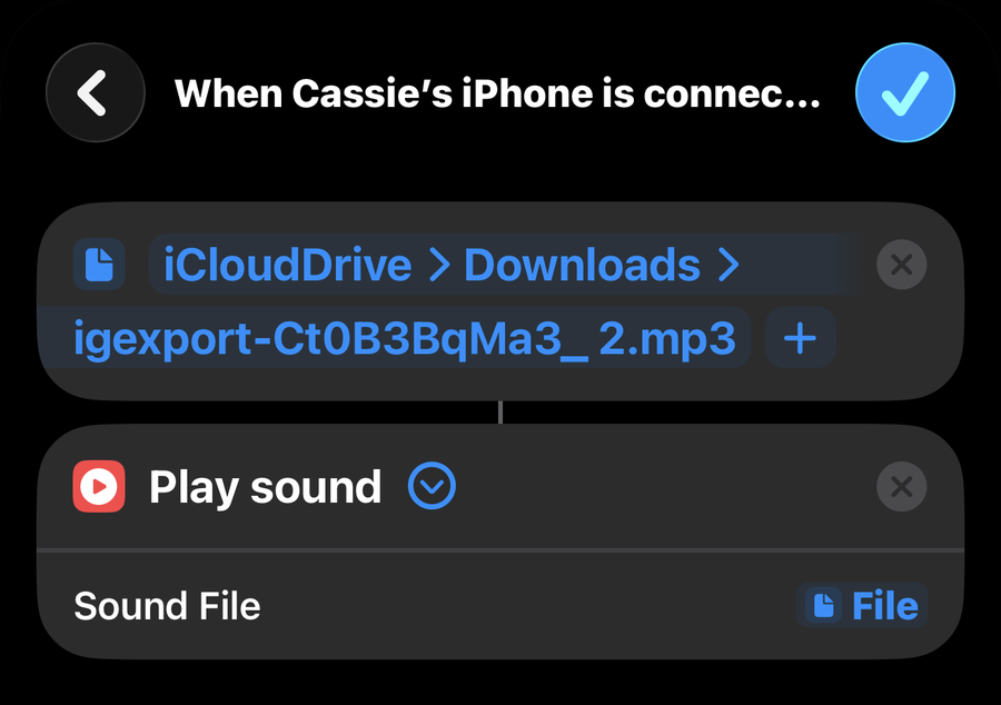 The finished automation: File, then Play Sound